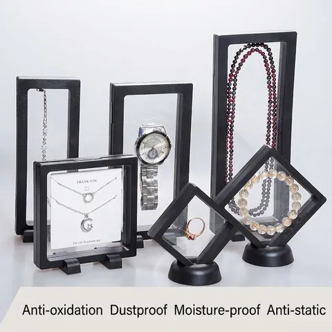 3D Floating Jewelry Display Case PE Film Suspension Frame Box For Ring Necklace Coin Storage Jewelry Packaging Organizer