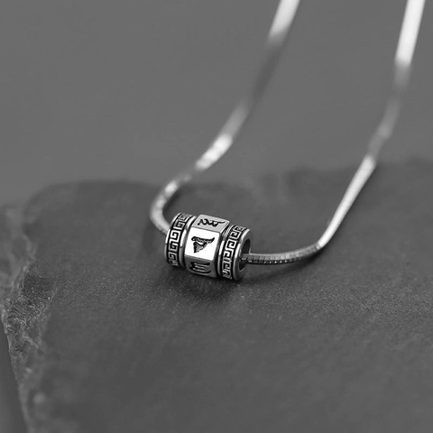 Retro Rotatable Six-Character Mantra Pendant Necklace For Men Stainless Steel Snake Bone Chain Minimalist Religious Jewelry Gift