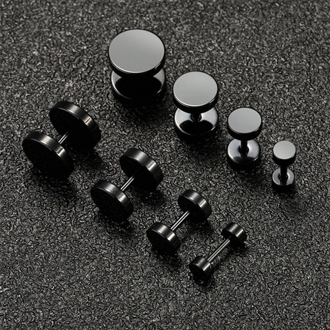 Boucles d'Oreilles Clous Minimalistes en Métal Rond Pour Hommes Noir Argent Métal Géométrique Style Hip Hop Bijoux de Mode