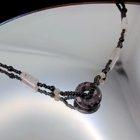 Men's Vintage Handmade Bead Necklace With Marbling Ring Pendant Hip Hop Style Cold Aesthetic Clavicle Chain Jewelry For Daily