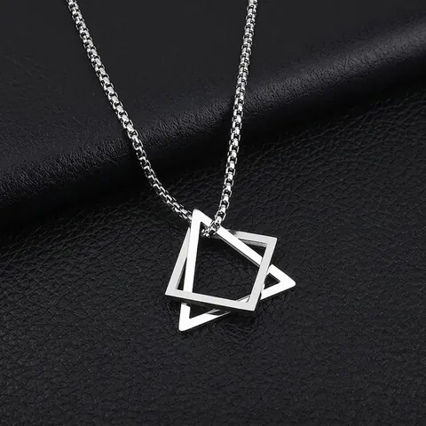 Collana con Pendente Geometrico in Acciaio al Titanio Hip Hop Triangolo Quadrato Intrecciato Strass Gioielli Lucidati Unisex