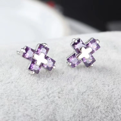 Boucles d'Oreilles Clous Croix Argentées pour Hommes Avec Strass Bijoux Croix Minimalistes Hip Hop pour Hommes