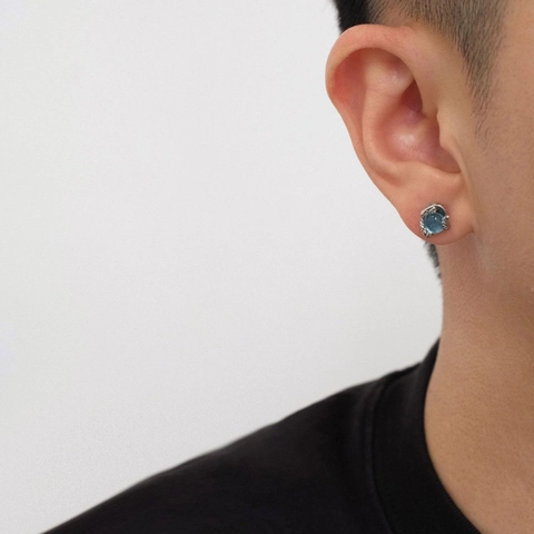 Pendientes de Botón de Serpiente de Cobre Vintage Con Topacio Azul Claro Poste de Plata 925 Gótico Punk Ojo de Medusa Joyería