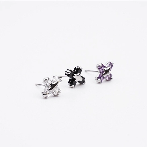 Boucles d'Oreilles Clous Croix Argentées pour Hommes Avec Strass Bijoux Croix Minimalistes Hip Hop pour Hommes