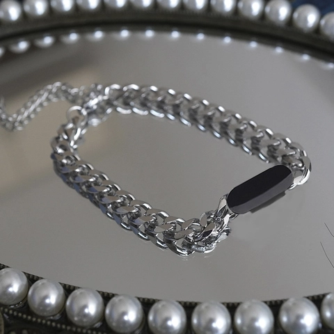 Titanium Steel Cuban Link Bracelet For Men Women Minimalist Hip Hop Jewelry With Black Label Plate Electroplated Bracelet
