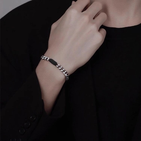 Titanium Steel Cuban Link Bracelet For Men Women Minimalist Hip Hop Jewelry With Black Label Plate Electroplated Bracelet