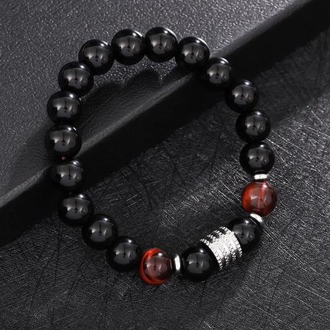 Handmade Natural Obsidian Tiger Eye Beaded Bracelet For Men Minimalist Stone Beads Elastic Fashion Rhinestone Jewelry Gift