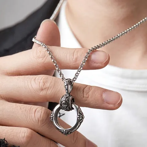 Retro Gothik Kreuz Blume Anhänger Halskette Für Herren Damen Antiksilber Legierung Panzerkette Punk Hip Hop Streetwear Schmuck