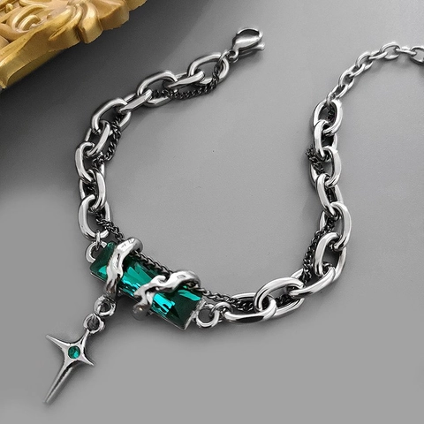 Collar con Colgante de Estrella de Acero de Titanio Pulsera Circonia Hombre Mujer Punk Gótico Cadena Joyería Neutro