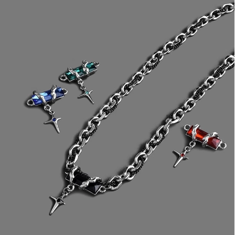 Collar con Colgante de Estrella de Acero de Titanio Pulsera Circonia Hombre Mujer Punk Gótico Cadena Joyería Neutro