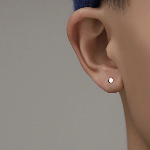 Minimalist Copper Stud Earrings For Men Women Geometric Round Earring With Stainless Steel Post Silver Black Edgy Jewelry