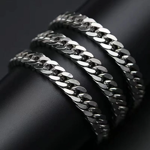 Collana Hip Hop in Acciaio al Titanio Cuban Link per Uomo Donna Colore Argento Catena a Maglie Geometrica Galvanizzata Gioielli