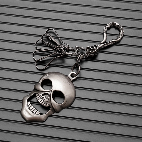 Portachiavi Punk Vintage con Teschio in Metallo Apribottiglie Argento Antico Lega Hip Hop Ornamento da Appendere in Vita Regalo