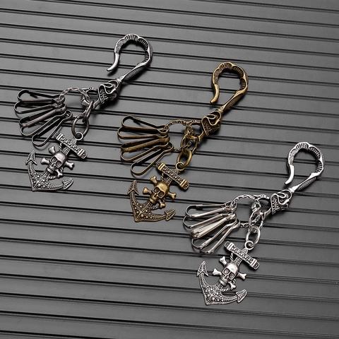 Portachiavi con Ciondolo ad Ancora a Teschio in Lega Retrò Punk Gotico Hip Hop Portachiavi per Moto Argento Antico Bronzo