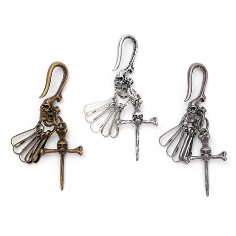 Vintage Punk Skull Keychain Gothic Zinc Alloy Distressed Metal Key Ring For Men Women Halloween Pant Accessory Jewelry
