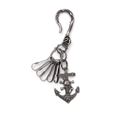 Portachiavi con Ciondolo ad Ancora a Teschio in Lega Retrò Punk Gotico Hip Hop Portachiavi per Moto Argento Antico Bronzo