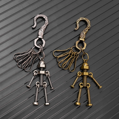 Portachiavi Robot Mobile Steampunk Vintage in Lega di Zinco Design Industriale Punk Anello Retrò Croce Incisa Ciondolo Borsa