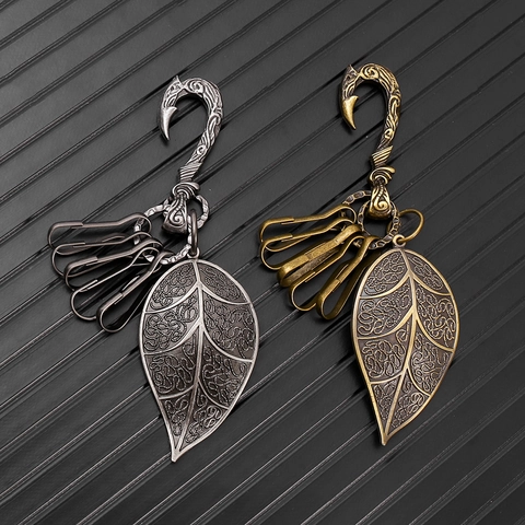 American Retro Distressed Zinc Alloy Leaf Keychain Punk Style Waist Chain Pendant For Men Women Fashion Jewelry