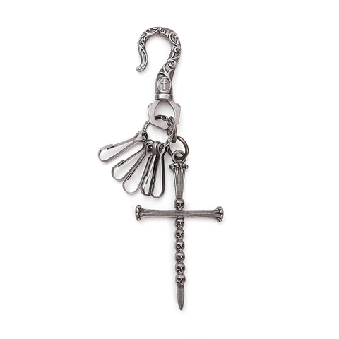 Portachiavi a Croce con Teschio Gotico Vintage Punk in Lega di Zinco Metallo Catena da Vita per Jeans Portachiavi per Uomo Donna Gioielli Hip Hop