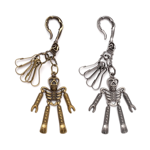 Vintage Zinc Alloy Skeleton Skull Keychain Gothic Punk Waist Accessory For Men Halloween Decorative Jewelry Key Ring