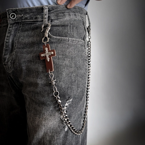 Catena per Pantaloni in Metallo Punk Gothic Retro Croce Teschio in Pelle Waist Chain Hip Hop Rock Accessori Jean per Uomo Donna