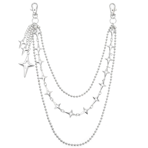 Punk Meerlaagse Ster Tailleketting Vrouwen Mannen Zilver Legering Hip Hop Streetwear Metalen Schakelketting Broek Jeans Decoratie