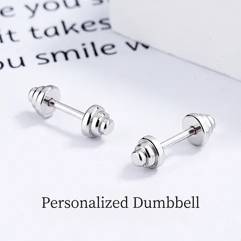 925 Sterling Silver Dumbbell Screw Back Stud Earrings For Women Men Minimalist Industrial Style Barbell Piercing Jewelry