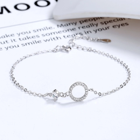925 Sterlingsilber Armband Für Damen Minimalistisch Strass Geometrischer Kreis Charm Verstellbare Kette Exquisite Mode Schmuck Geschenk