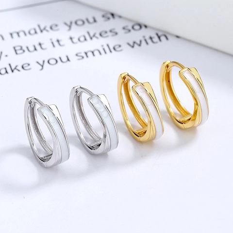 925 Argento Sterling Incrociati Huggie Orecchini a Cerchio Smalto Geometrico Forma C Oro Argento Placcato Gioielli Donna