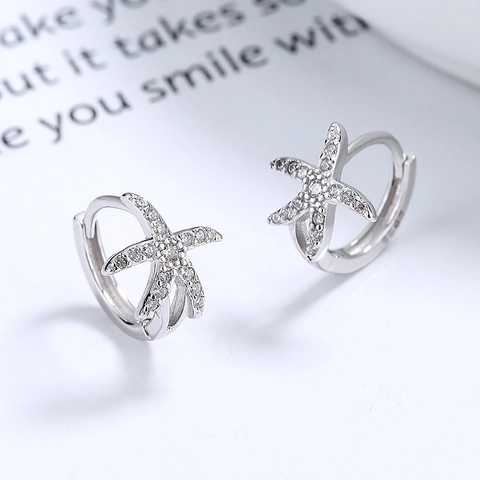 S925 Sterling Zilveren Zeester Oorbellen Voor Vrouwen Micro Ingelegd Zirkonia Zee Ster Huggie Oorbellen Oceaan Thema Sieraden Cadeau