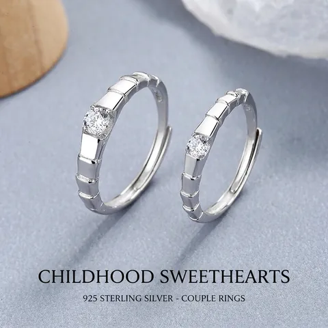 Anillos de Pareja de Plata de Ley 925 Diseño de Bambú Minimalista Anillos Abiertos Ajustables Con Strass Para Hombre Mujer Joyería