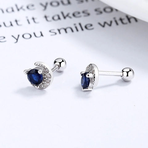 Orecchini a Bottone con Vite a Luna in Argento Sterling 925 Gioielli per Piercing all'Orecchio con Strass Intarsiati per Donna