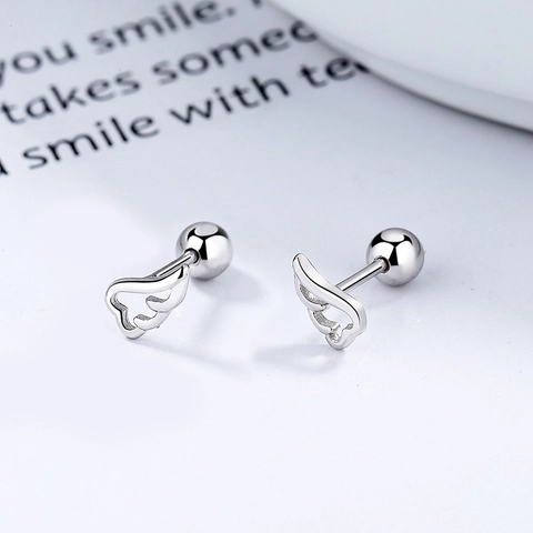 925 Sterling Silver Angel Wing Screw Back Stud Earrings For Women Minimalist Small Dainty Sleeping Earrings Gold Silver Jewelry