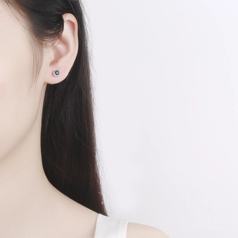Orecchini a Bottone con Vite a Luna in Argento Sterling 925 Gioielli per Piercing all'Orecchio con Strass Intarsiati per Donna