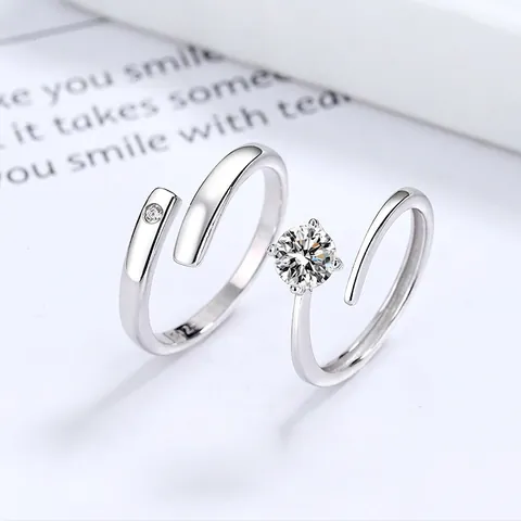 925 Sterlingsilber Zirkonia Pärchen Ringe Für Damen Herren Verstellbarer Offener Fingerring Mode Minimalistischer Schmuck Geschenk