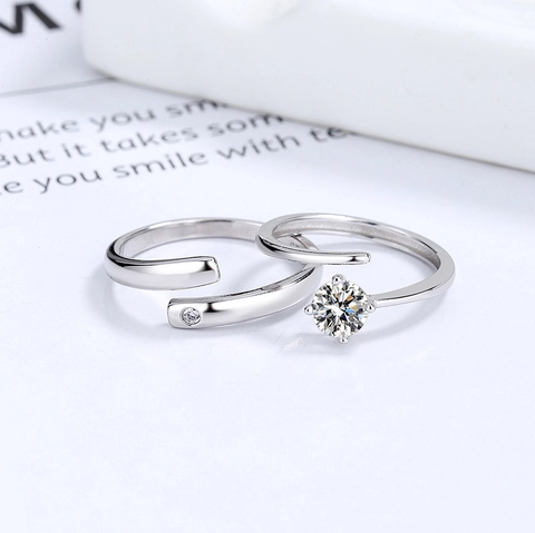 925 Sterlingsilber Zirkonia Pärchen Ringe Für Damen Herren Verstellbarer Offener Fingerring Mode Minimalistischer Schmuck Geschenk