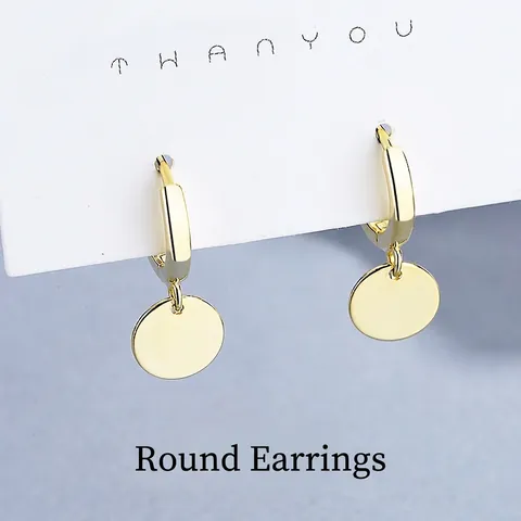 Pendientes Huggie de Disco Redondo Geométrico Pulido de Plata de Ley 925 para Mujer Joyas Minimalistas Chapadas en Oro