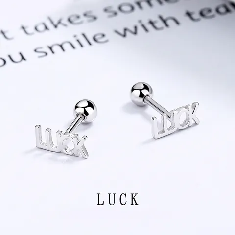 Orecchini a Bottone in Argento Sterling 925 con Lettera LUCK Orecchini Minimalisti a Vite per Donna Ragazze Gioielli Ipoallergenici
