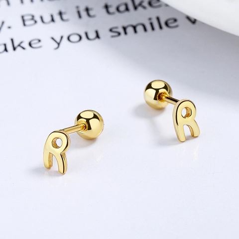 925 Sterling Silver Gold Plated 26 English Alphabet Letter Screw Back Stud Earrings For Women Minimalist Initial Ear Bone Piercing Jewelry Gift
