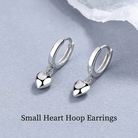 925 Sterling Silver Heart Hoop Earrings For Women Minimalist Dainty Polished Heart Dangle Huggie Earrings Korean Fashion Jewelry