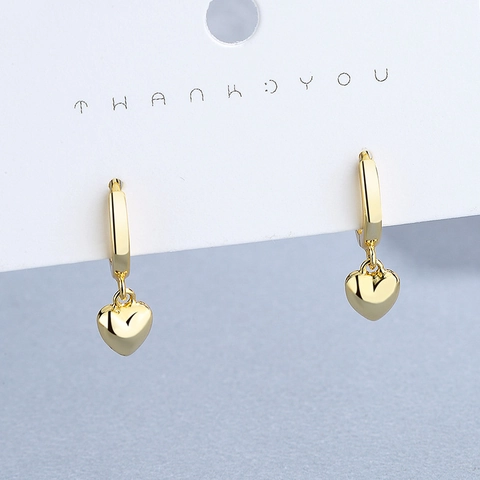 925 Sterling Silver Heart Hoop Earrings For Women Minimalist Dainty Polished Heart Dangle Huggie Earrings Korean Fashion Jewelry