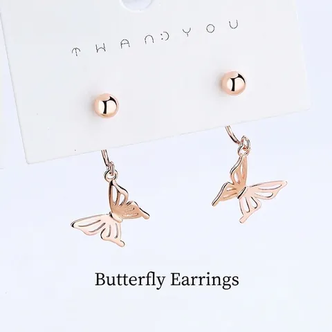 925 Sterling Silver Butterfly Bow Stud Earrings For Women Hollow Out U-Shaped Screw Back Ear Hook Rose Gold Silver Rhinestone Jewelry