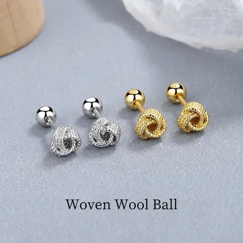 925 Sterling Silver Stud Earrings Braided Ball Design Screw Back Ball Minimalist Jewelry For Women Gold Silver Plated