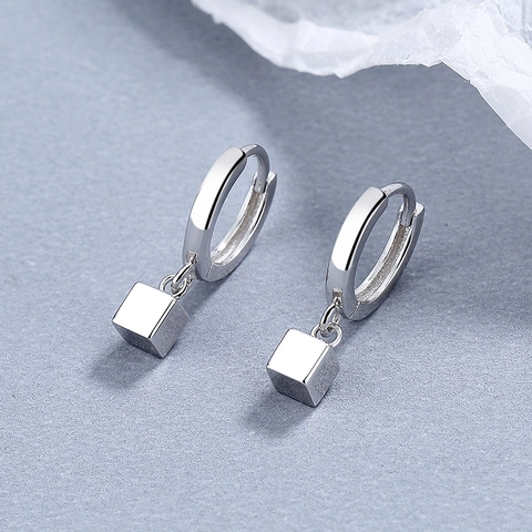 925 Sterling Silver Cube Drop Earrings For Women Minimalist Geometric Square Hoop Earrings Tiny Cube Dangle Earrings Jewelry Gift