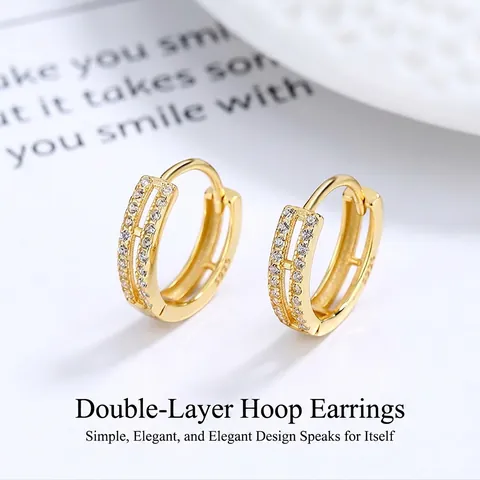 925 Sterlingsilber Doppelschicht Hoop Ohrringe Für Damen Minimalistische Geometrische Strass Huggie Ohrringe Schmuck Geschenk