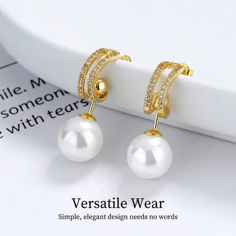 French Style 925 Sterling Silver Pearl Stud Earrings Elegant Zirconia Inlaid Multi-Wear Drop Earrings For Women Jewelry