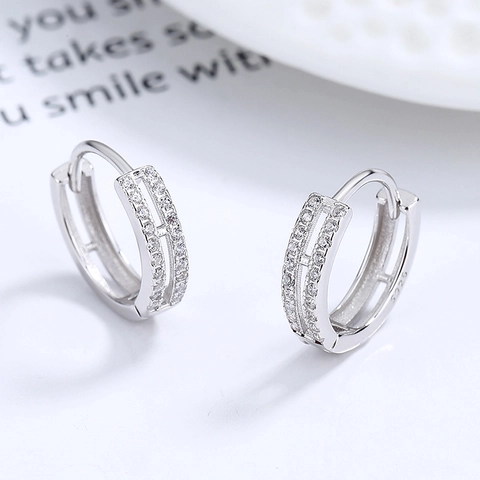 925 Sterlingsilber Doppelschicht Hoop Ohrringe Für Damen Minimalistische Geometrische Strass Huggie Ohrringe Schmuck Geschenk