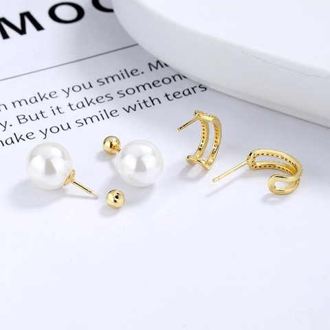 French Style 925 Sterling Silver Pearl Stud Earrings Elegant Zirconia Inlaid Multi-Wear Drop Earrings For Women Jewelry