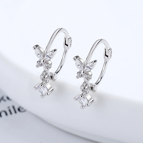Orecchini a Cerchio con Fiocco in Argento Sterling 925 Placcati in Oro Bianco Strass Nappa Pendenti Donna Gioielli Dolce