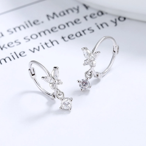 Orecchini a Cerchio con Fiocco in Argento Sterling 925 Placcati in Oro Bianco Strass Nappa Pendenti Donna Gioielli Dolce